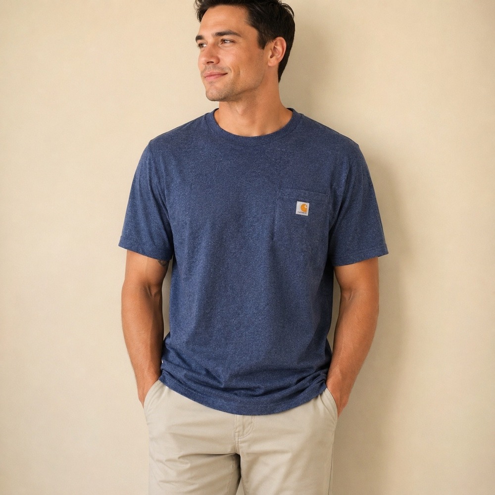 Carhartt K87 Men Blue‎ Heather Loose Fit Short Sleeve Pocket T-Shirt XL